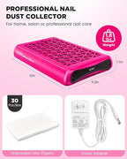 Nail Dust Collector, ECOSI 1600PA Professional Nail Dust Collector, 10-speed Adjustable Suction Nail Fan Dust Collector with Filter Papers (30 Pcs) for Manicure, Salon Nail Tech & Home