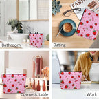 Strawberry Makeup Bags Makeup Organizer, Summer Strawberries Cherries Pink Flax Toiletry Bags Travel Cosmetic Bag Makeup Purse Pouch Skincare Bag Wallet Bags For Women Female Mom Daughter