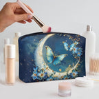 COEQINE Travel Makeup Bag for Women Large Leather Cosmetic Bag with Moon And Butterfly Gothic Makeup Case for Ladies Wallet Handbag