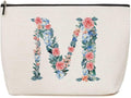 Initial Makeup Bag Monogrammed Travel Toiletry Bag Monogram Cosmetic Bag Birthday Christmas Bridal Shower Bridesmaid Gifts Personalized Gifts for Women Bride Teacher Sister Mama, Floral Letter M