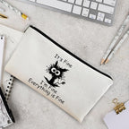 Black Cat Makeup Bag,Black Cat Gifts It's Fine I'm Fine Everything is Fine Funny Cat Cosmetic Bag Zipper Travel Toiletry Bag Best Gift Idea for Cat Lovers Teen Girls,Cat Moms Gifts