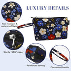 Gloppie Small Makeup Bag for Purse Lightweight Cosmetic Bag Floral Makeup Pouch for Women Blue Red Flower