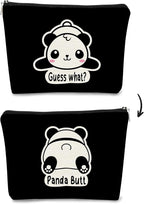 Cute Baby Panda Makeup Bag, Guess What It's Pug Butt Cosmetic Case for Teen Girls & Women, Panda Accessory (Black)