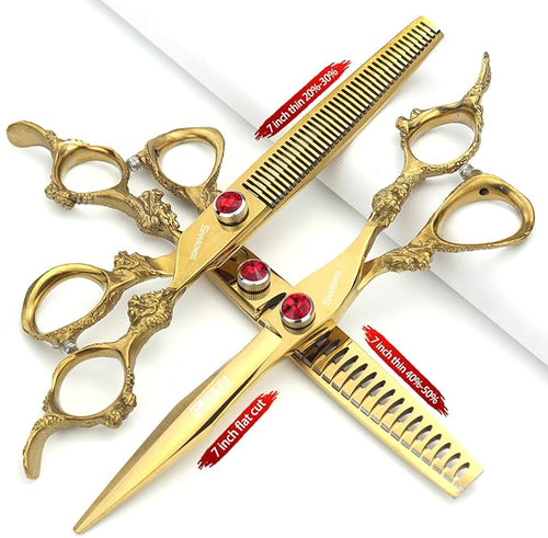 5.5/6 /7 Inch Purple Dragon Knight Professional Japanese Hair Scissors Barber Scissors Set (7 inch 3pc-B)