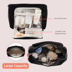 Cosmetic Bag Travel Makeup Bag Large Capacity Small Travel Zipper Pouch Makeup Organizer Bag for Women (Black-2 Pack)
