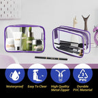 16 Pieces Clear Makeup Bag PVC Zippered Clear Toiletry Carry Pouch Portable Cosmetics Bag Waterproof Makeup Bag Vinyl Plastic Organizer Case for Travel Vacation Bathroom (Purple-M)
