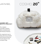 Lay-n-Go Cosmo Drawstring Cosmetic & Makeup Bag Organizer - Portable Drawstring Makeup Bag w/Zipper Pocket, Makeup Loops & More - Durable, Machine Washable Toiletry Bag (20", Comfort/White)