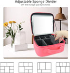 Travel Makeup Bag with LED Mirror Travel Makeup Organizer with 3 Lighted Settings, Adjustable Dividers and Makeup Brush Storage Bag Light Red