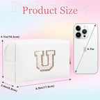 Small Personalized Glitter Initial Letter Makeup Bag, Cute PU Leather Chenille Letters Cosmetic Bag Travel Makeup Pouch, Preppy Travel Organizer Zipper Pouch for Women&Girls（White-U）