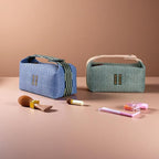 Fashion Makeup Bag for Women, Orange Red Canvas Make up Travel Bag, Hanging Cosmetic Bag Organizer for Wome