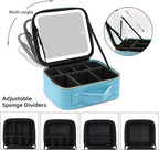 Makeup Organizer Bag with Mirror, Lighted Travel Makeup Bag 3 Colors Modes, Cosmetic Bag Make up Organizer with Mirror and Light, Makeup Train Case Portable Cosmetic Storage Case Gifts(Blue)