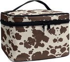 Cute Brown Cow Cowhide Design Travel Makeup Bags for Women and Portable Tote Cosmetic Case with Carry Handle Toiletry Accessories Storage Organizer Bags