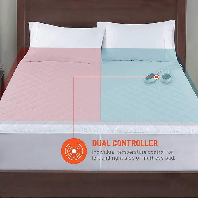 Heated Mattress pad King Size| Dual Control | Electric Bed Warmer W/Adjustable Zone Heating | Fit Up to 15 Inch | 12.5ft Long Cord - 78x80 Inch, White