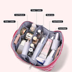 BOYATU Travel Makeup Bag for Women: Large Cosmetic Bag Set of 3 - PU Leather Make up Bag with Compartments - Compact Waterproof Toiletry Bag with Divider & Handle (D-4-Red)
