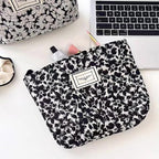 STARDW Aesthetic Floral Makeup Bag Cute Small Cosmetic Bags for Women Girls, Travel Toiletry Bag Large Capacity Zipper Makeup Pouch, Purse Organizer Pouches (Black Flowers)