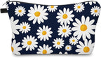Cute Travel Makeup Bag Cosmetic Bag Small Pouch Gift for Women (Daisy Dark Blue)