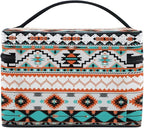 AUUXVA Travel Cosmetic Bag Ethnic Geometric Chevron Aztec Makeup Bag Large Organizer Portable Toiletry Bag Storage Train Case Zipper Brush Bag for Women and Girls