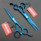6.0 Inches Professional hair cutting thinning scissors set with razor (Blue)