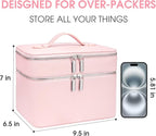 Makeup Case, Large Capacity Waterproof Double Layer Cosmetic Bag with Removable Divider, Double Compartment Brush Organizer, Multi-functional Travel Organizer