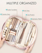 Vlando Makeup Bag,Large Capacity Toiletry Bag for Women Waterproof Portable Make up Pouch PU Leather Open Flat Cosmetic Bag(Peach Pink)