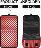 Travel Toiletry Bag for Women & Men Red White Polka Dot Hanging Cosmetic Organizer Portable Waterproof Makeup Case Make Up Bag with Compartments Travel Essentials for Bathroom Shower