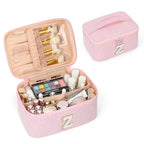 OCHEAL Makeup Bag for Women, Monogram Cosmetic Bag with Brush Holder, Pink Travel Makeup Case Beauty Toiletry Bag Organizer Personalized Gifts for Girls Bridesmaid, Sister, Wife, Friends Initial Z