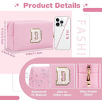 Small Personalized Initial A-Z Patch Makeup Bag,Pink Cute PU Leather Glitter Letter Cosmetic Bag for Teen Girls,Travel Toiletry Bag with Zipper,Preppy Monogrammed Birthday Gift for Daughter Niece D