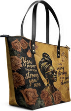 African Black Women's Leather Tote Bag, Large, Premium Vegan Leather, Full Zip, Perfect Christmas Gifts For Women