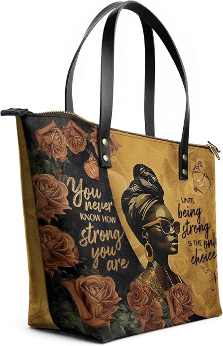 African Black Women's Leather Tote Bag, Large, Premium Vegan Leather, Full Zip, Perfect Christmas Gifts For Women
