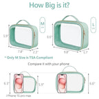 PACKISM TSA Approved Toiletry Bag - Glitter Textured Clear Makeup Bag, Personalized and Fashion, with 180° Large Opening and Supporting Frame, Perfect for Travel Essentials, Thick No Smell, Green