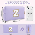 Small Initial Preppy Makeup Bag, Personalized Cute Purple Cosmetic Organizer Chenille Letter Travel Toiletry Zipper Pouch for Purse, Waterproof PU Makeup Case Birthday Gifts for Women Friend(Letter Z)