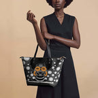 African Black Women's Leather Tote Bag, Large, Premium Vegan Leather, Full Zip, Perfect Christmas Gifts For Women
