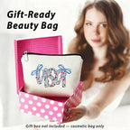 Retro Floral USA 4th of July Makeup Bag, America Patriotic Cosmetic Bags for Women, Red White and Blue Bow USA Toiletry Bag for Women, cosmetic bag, makeup case