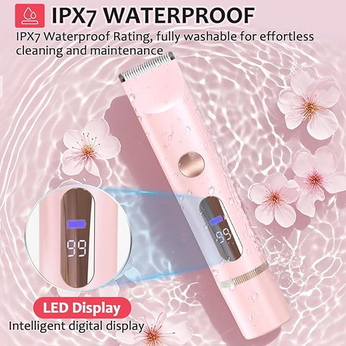 Bikini Trimmer for Women,IPX7 Waterproof Rating for Wet and Dry Use,Rechargeable,Electric Razors for Women,2 in 1 Dual Blade,for Use on The Face, Underarms, Bikini Area and Legs. (Pink)