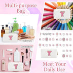 Small Personalized Glitter Initial Letter Makeup Bag, Cute PU Leather Chenille Letters Cosmetic Bag Travel Makeup Pouch, Preppy Travel Organizer Zipper Pouch for Women&Girls（WhiteRosePink-Y）