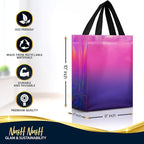 Nush Nush Holographic Reusable Gift Bags Medium Size – Set of 12 Gradient Pink & Purple Gift Bags With Handles - Colorful Party Favor Bag for Birthday Party Favors, Halloween, Christmas - 8x4x10