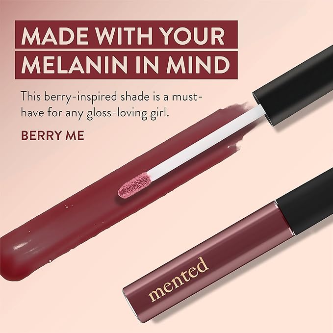 Mented Cosmetics Lip Gloss for Women Tinted Lip Balm Stain, Long Lasting Buildable Moisturizing Lipgloss Lipstick Topper, Made in USA, Cruelty Free Vegan Makeup, Berry Me