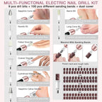 4 Pack Digital Nail Grinder 9-in-1 Set - LCD Display Adjustable Speed for Nail Shaping, Buffing & Polishing - Cordless Rechargeable Manicure Pedicure Tool with 100 Sanding Bands