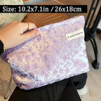 STARDW Aesthetic Floral Makeup Bag Cute Small Cosmetic Bags for Women Girls, Travel Toiletry Bag Large Capacity Zipper Makeup Pouch, Purse Organizer Pouches (Embroidery Purple)