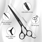 Professional Hair Cutting Scissors Set - 6.88” Japanese Stainless Steel Thinning Shears & Barber Scissors, Razor Edge Salon Shears with Adjustable Screw & Dismountable Ring for Home & Salon Use