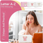 Personalized Makeup Bag Initial A-Z Preppy Patch Bag,Small PU Leather Travel Cosmetic Bag Pouch with Zipper,White Cute Toiletry Bag,Gift Ideal for Teen Girls Women Birthday Friend Mom,Letter V
