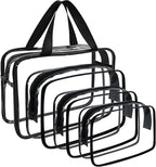 4 Packs Large Clear Comestic Bag, Waterproof Clear Makeup Toiletry Organizer Pouch, Reusable PVC Plastic Storage Bags with Zipper for Travel (4, Black)