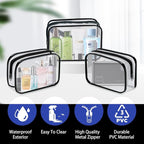 16 Pieces Clear Cosmetic Bags PVC Clear Makeup Bags TSA Approved Toiletry Bag with Zipper Waterproof Vinyl Plastic Organizer Storage Transparent Pouch for Women and Men (Black, Small)