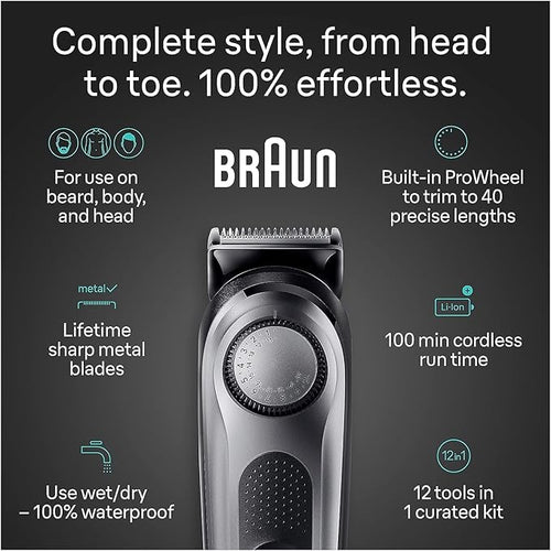 Braun All-in-One Men's Shaving Kit Series 7 7440, 12-in-1 Beard, Face, Nose, Ear Trimmer, Hair Clippers, Body Groomer and Manscaping + Travel Case + Charging Stand, Holiday Gifts for Men