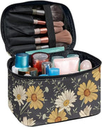 Cottagecore forest Daisy Flower Pattern Travel Makeup Bag for Women,Multifuntional Makeup Organizer,Large Capacity Cosmetic Bag,Toiletry Bag for Women with Zipper and Portable Handle