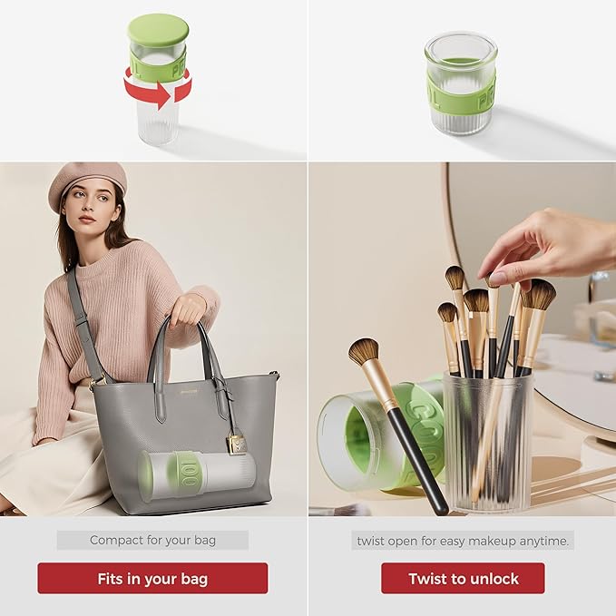 Li&Zhao Makeup Brush Holder with Lid - Makeup Brush Organizer Plastic Makeup Brush Holder for Vanity Expandable Makeup Brush Cup Pencil Holder for Desk Pen Holders for Desktop Countertop Bathroom