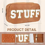 4 Pcs Nylon Cosmetic Bags Travel Organizer Chenille Letter Makeup Pouch Zipper Preppy Waterproof Hair Bag Toiletry Pouch for Women Girls Coffees