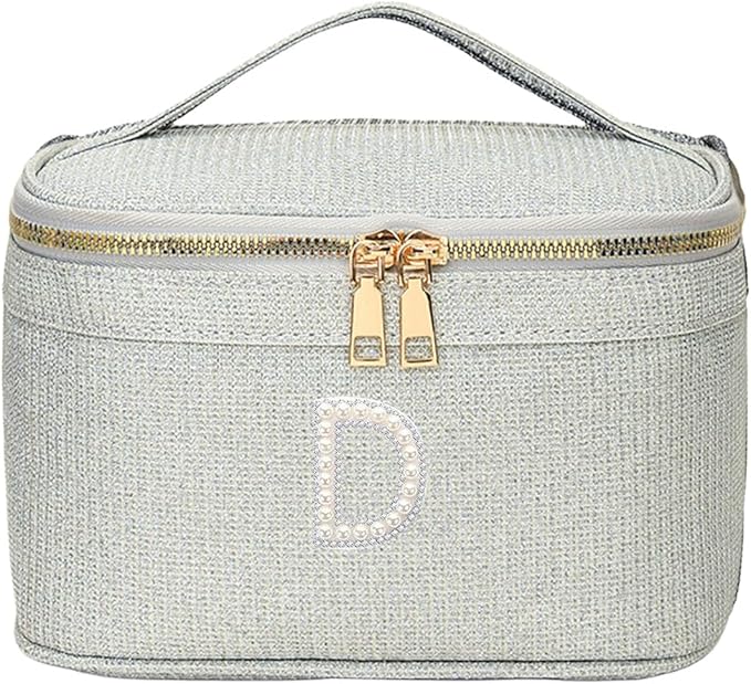 EURYNOME Makeup Bag with Custom Letter D, Water-Resistant Travel Organizer Pouch, (8.3x5.1x5.1 Inch) Cosmetic Case for Women