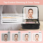 BEAUTY CASE Makeup Bag with Led Mirror, 10 Inch Portable Travel Cosmetic Organizer Case with Adjustable Dividers, USB Charging, Large Capacity, Ideal for Travel, Gift for Women Girls, Black