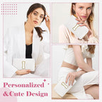 Small Personalized Initial A-Z Preppy Patch Makeup Bag,White PU Chenille Letter Travel Cosmetic Pouch with Zipper,Cute Toiletry Bag,Gift Ideal for Teen Girls Women Teacher Bridesmaid,Letter I